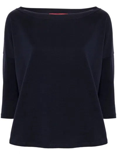 Wild Cashmere Cotton Boat-neck Top In Blue