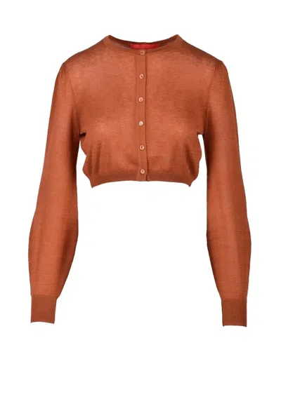 Wild Cashmere Cropped Cardigan With Silk And Cashmere Blend In Cognac In Brown