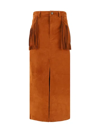 Wild Cashmere Leather Skirt In Cognac 390