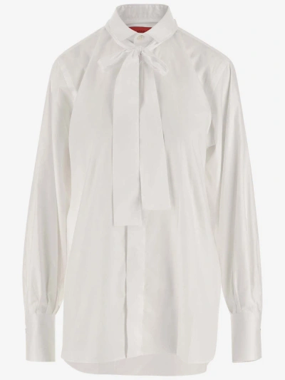 Wild Cashmere Poplin Shirt With Bow In White