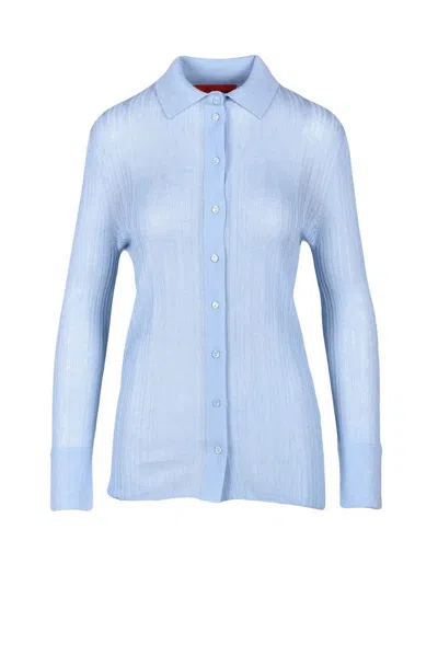 Wild Cashmere Ribbed Cardigan - Light Blue In Multi