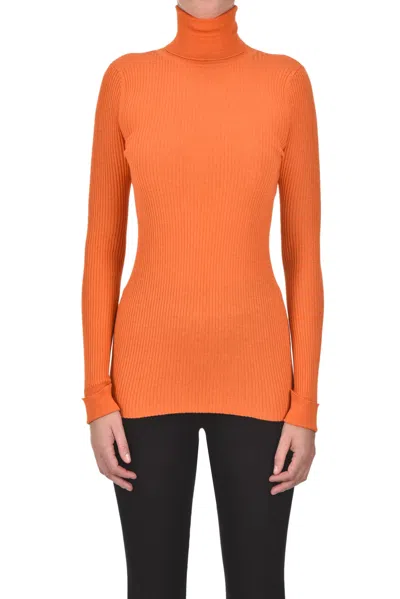 Wild Cashmere Ribbed Silk Cashmere And Silk Pullover In Orange