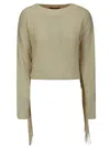 Wild Cashmere Boxy Sweater With Suede Frings In Neutrals