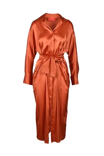 Wild Cashmere Silk Chemise Dress - Cognac In Orange