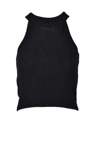Wild Cashmere Sleeveless Knitted Crop Top - Black