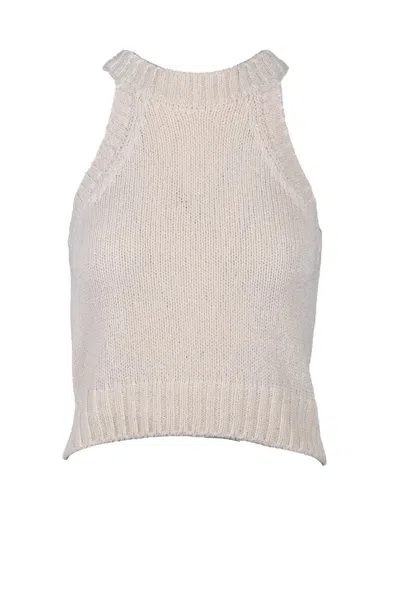 Wild Cashmere Sleeveless Knitted Crop Top - Cream In Neutral
