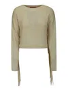Wild Cashmere Boxy Sweater With Suede Frings In Brown