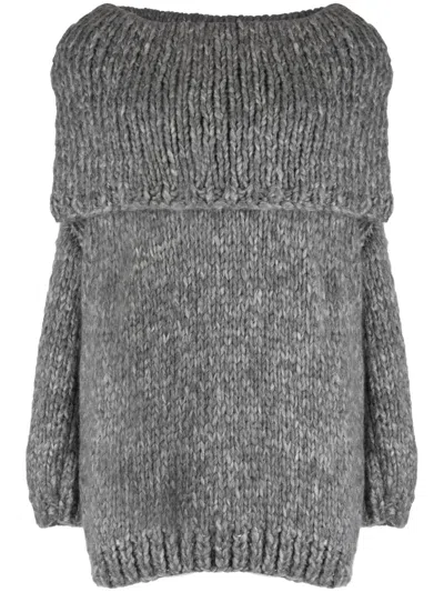 Wild Cashmere Turn-up Brim Chunky-knit Jumper In Grey