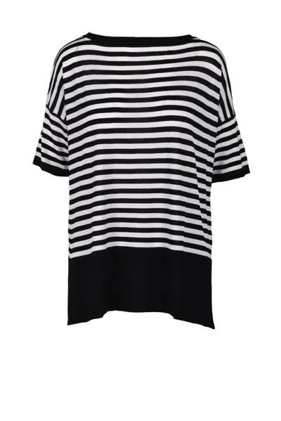 Wild Cashmere Viscose/polyamide/silk Knit Top - Black/white In Multi