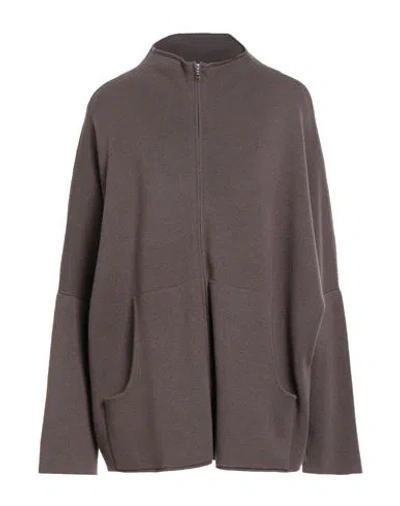 Wild Cashmere Woman Cardigan Brown Size 8 Wool, Cashmere In Gray