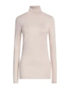 Wild Cashmere Woman Turtleneck Beige Size 8 Silk, Cashmere