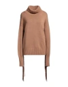 Wild Cashmere Woman Turtleneck Camel Size 4 Wool, Cashmere In Beige