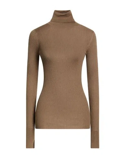 Wild Cashmere Woman Turtleneck Khaki Size 4 Silk, Cashmere In Brown