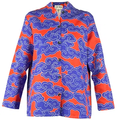 Wild Clouds Women's Blue / Red / Pink Organic Cotton & Linen Indigo Clouds Shirt In Blue/red/pink