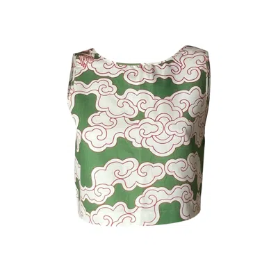 Wild Clouds Women's Green / White Organic Cotton & Linen Green Clouds Two-way Tank Top