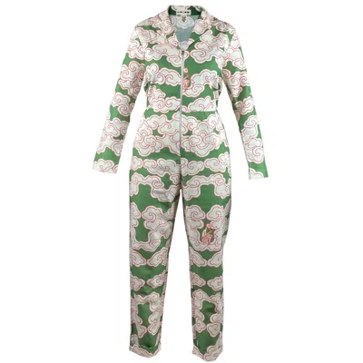 Wild Clouds Women's Organic Cotton & Linen Green Clouds Jumpsuit
