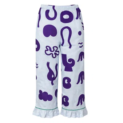 Wild Clouds Women's Organic Cotton Pyjama Bottoms In Blue Things In Brown