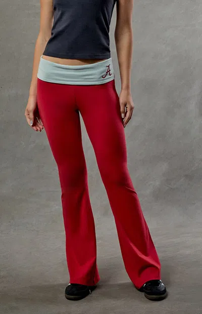 Wild Collective Women's Alabama Crimson Tide Fold-over Flare Yoga Pants In Red