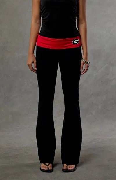Wild Collective Women's Georgia Bulldogs Fold-over Flare Yoga Pants In Black