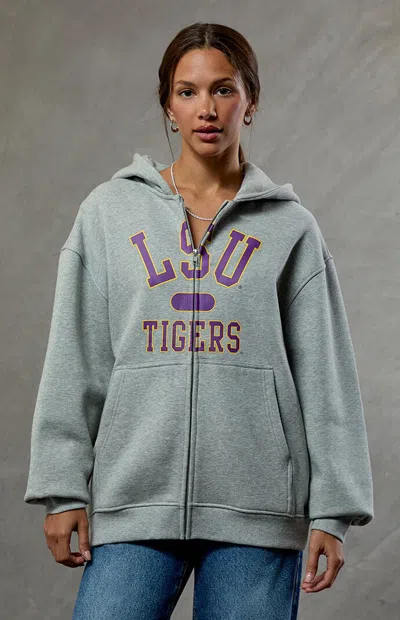 Wild Collective Women's Lsu Tigers Zip Up Hoodie In Heather Gray