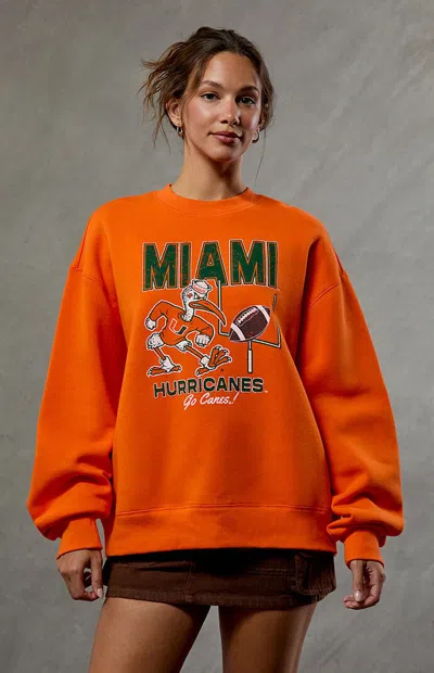 Wild Collective Women's Miami Hurricanes Crew Neck Sweatshirt In Orange