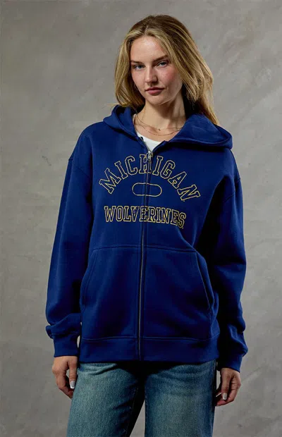 Wild Collective Women's Michigan Wolverines Embroidered Zip Up Hoodie In Navy