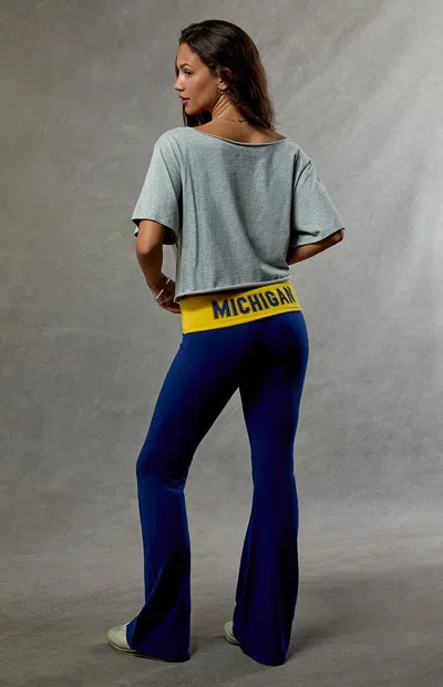 Wild Collective Women's Michigan Wolverines Fold-over Flare Yoga Pants In Navy