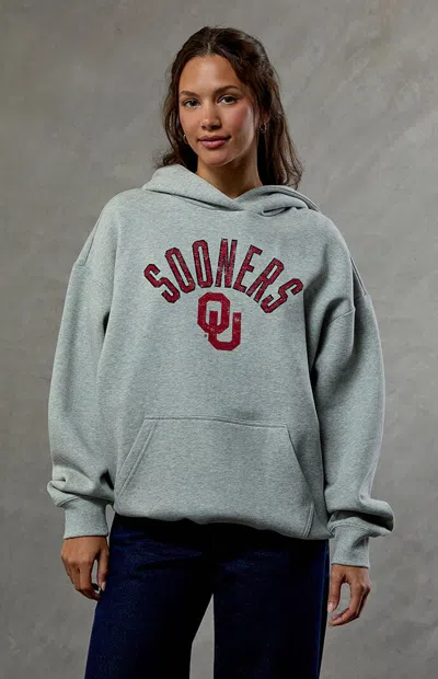 Wild Collective Women's Oklahoma Sooners Embroidered Hoodie In Heather Gray