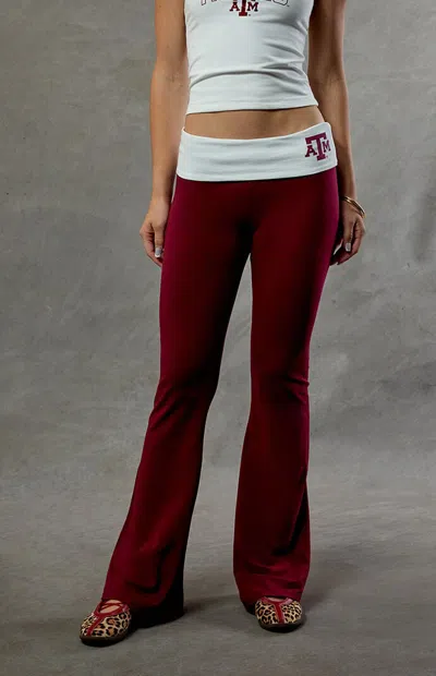 Wild Collective Women's Texas A&m Aggies Fold-over Flare Yoga Pants In Burgundy