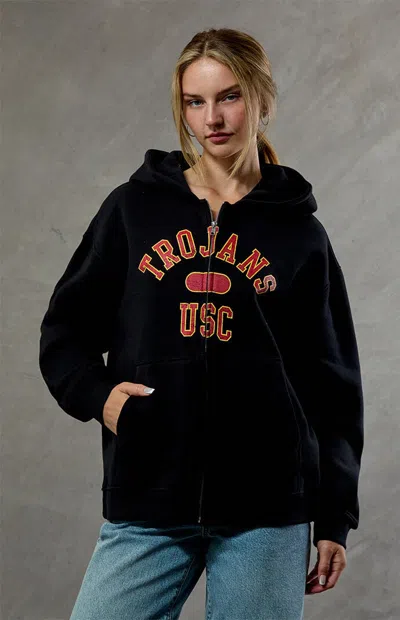 Wild Collective Women's Usc Trojans Embroidered Zip Up Hoodie In Black