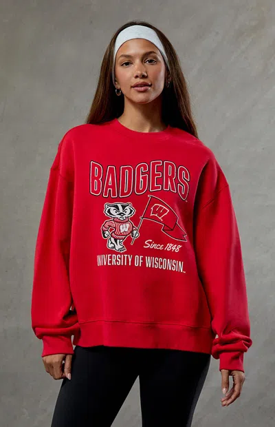 Wild Collective Women's Wisconsin Badgers Crew Neck Sweatshirt In Red