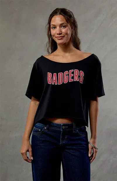 Wild Collective Women's Wisconsin Badgers Off-the-shoulder Oversized T-shirt In Black