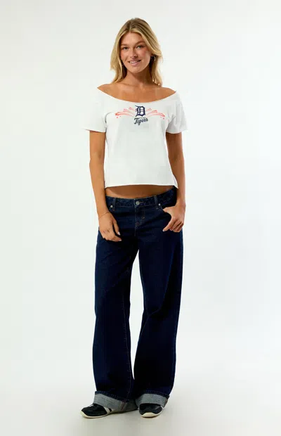 Wild Collective Women's X Mlb Detroit Tigers Off-the-shoulder T-shirt In White