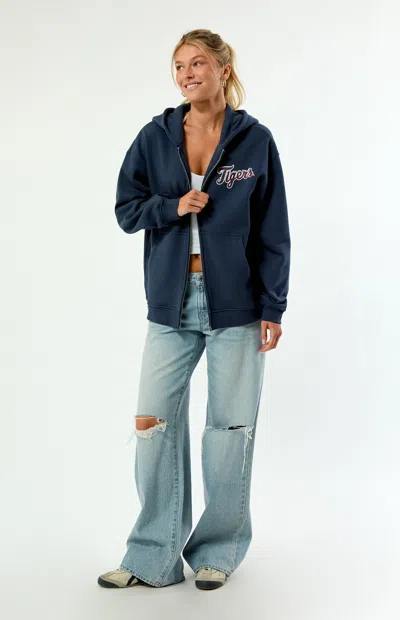 Wild Collective Women's X Mlb Detroit Tigers Zip Up Hoodie In Navy In Blue