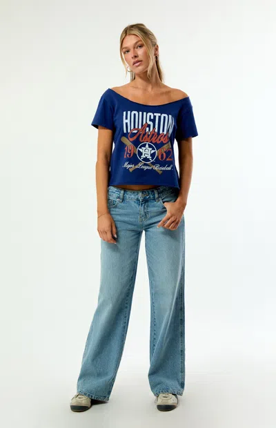 Wild Collective Women's X Mlb Houston Astros Off-the-shoulder T-shirt In Navy In Blue