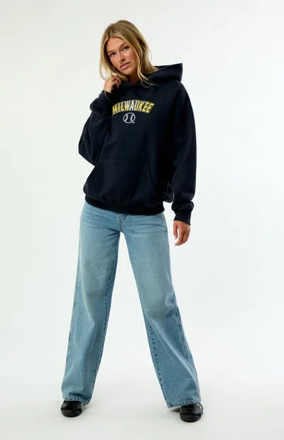 Wild Collective Women's X Mlb Milwaukee Brewers Hoodie In Navy In Blue