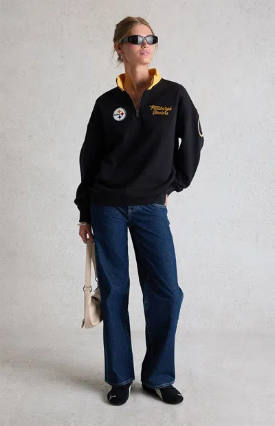 Wild Collective Women's X Nfl Pittsburgh Steelers Quarter Zip Fleece Sweatshirt In Black