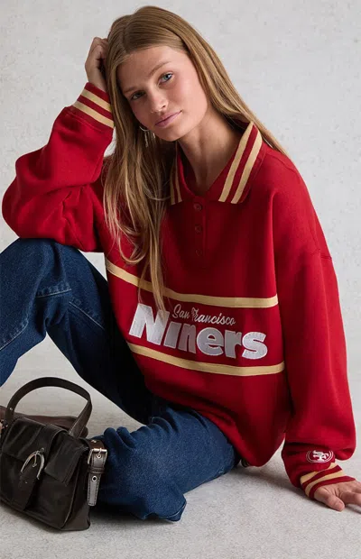 Wild Collective Women's X Nfl Sf 49ers Long Sleeve Polo Sweatshirt In Red