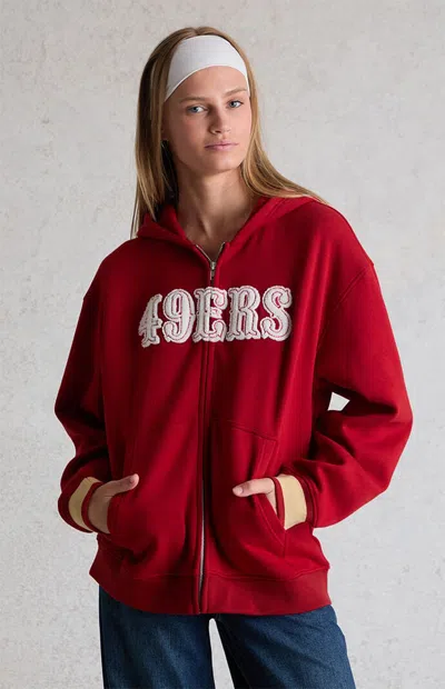 Wild Collective Women's X Nfl Sf 49ers Zip Up Hoodie In Red