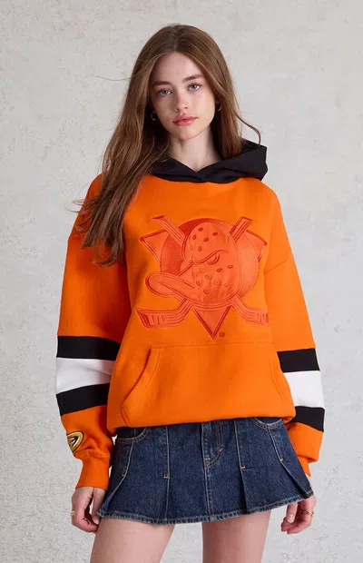 Wild Collective Women's X Nhl Anaheim Ducks Contrast Hoodie In Orange