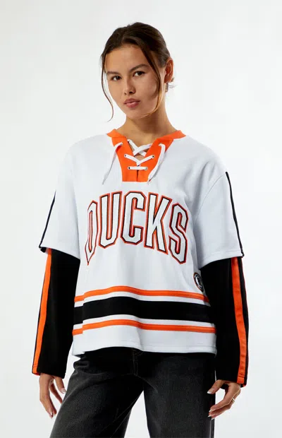 Wild Collective Women's X Nhl Anaheim Ducks Layered Long Sleeve Hockey Jersey In White