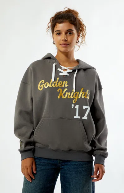 Wild Collective Women's X Nhl Las Vegas Golden Knights Lace-up Hoodie In Dark Gray