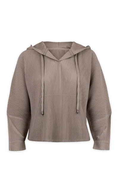 Wild Cosmos Neutrals Vivian Hooded Double Knit Plissé Pull Over