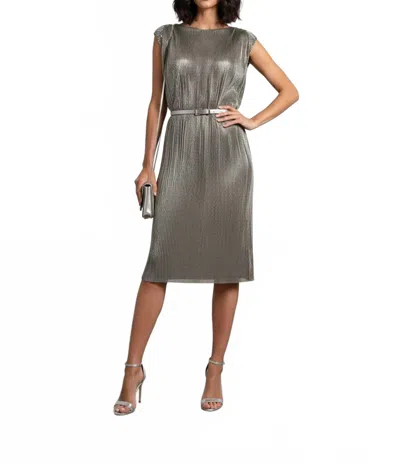 Wild Cosmos Victoria Goddess Metallic Plisse' Satin Dress In Gold In Gray