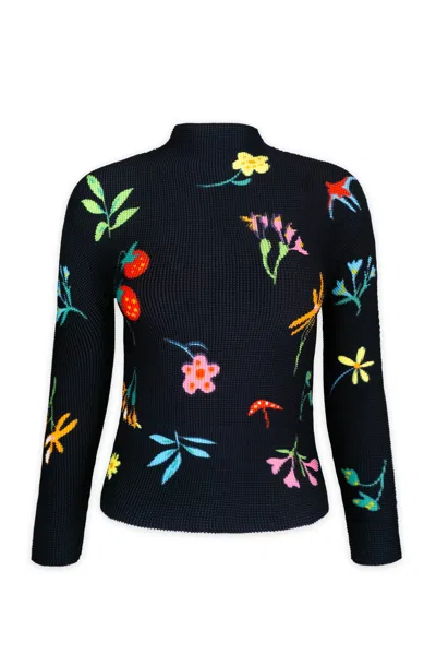 Wild Cosmos Women's Black Daisy 3d Honeycomb Top
