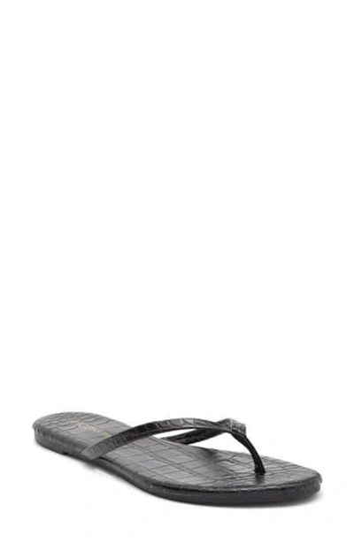 Wild Diva Lounge Bellen Faux Leather Croc Embossed Flip Flop In Black Croco