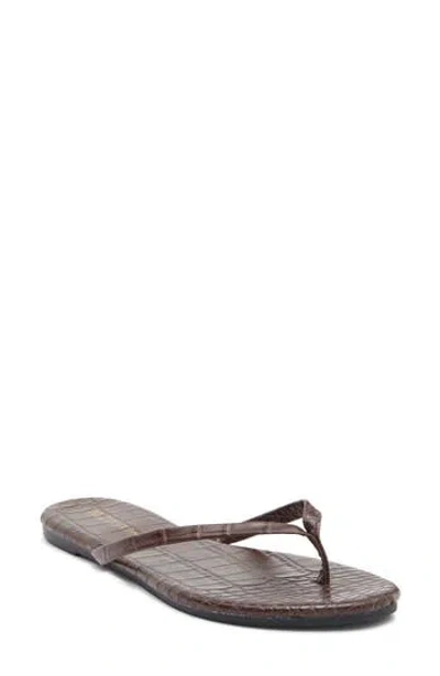 Wild Diva Lounge Bellen Faux Leather Croc Embossed Flip Flop In Brown Croco