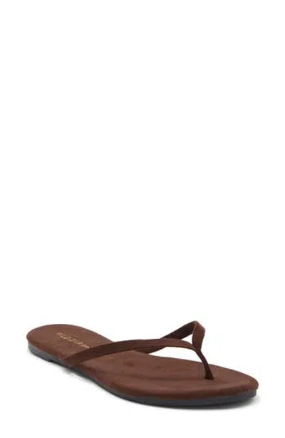 Wild Diva Lounge Bellen Faux Leather Croc Embossed Flip Flop In Brown Suede