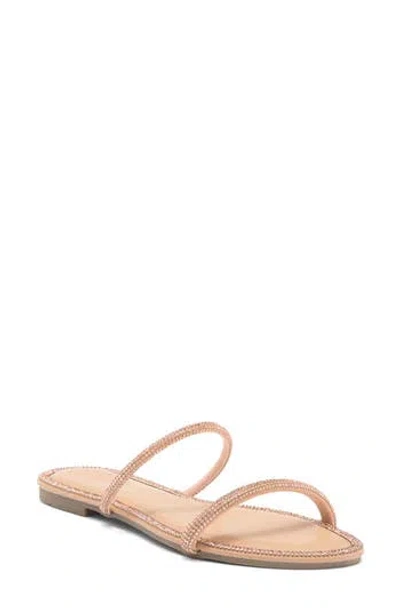 Wild Diva Lounge Roo Rhinestone Slide Sandal In Beige