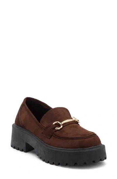 Wild Diva Lounge Tippy Bit Platform Loafer In Brown Suede